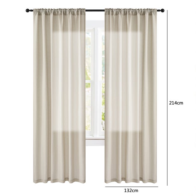 Tende Tollpiz In Lino E Cotone Beige 132x160 Cm - Semitrasparenti Con Linguetta E Tasca Per Camera Da Letto
