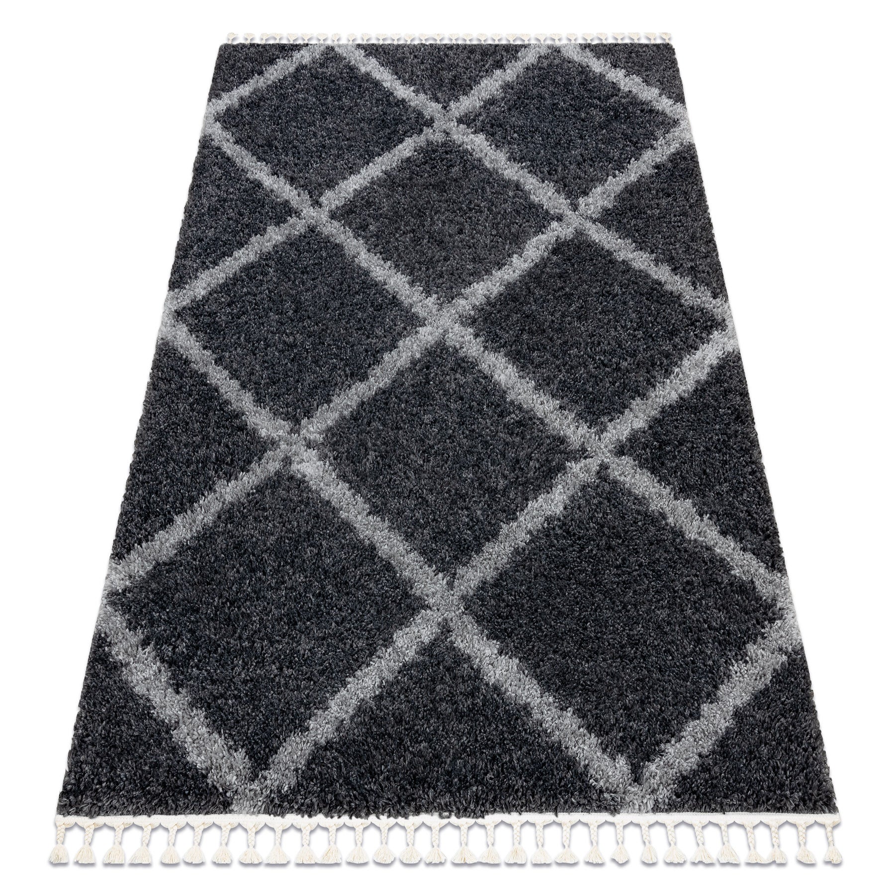 Dywan UNION 3482 Kratka, trellis szary Frędzle berberyjski marokański shaggy 120x170 cm