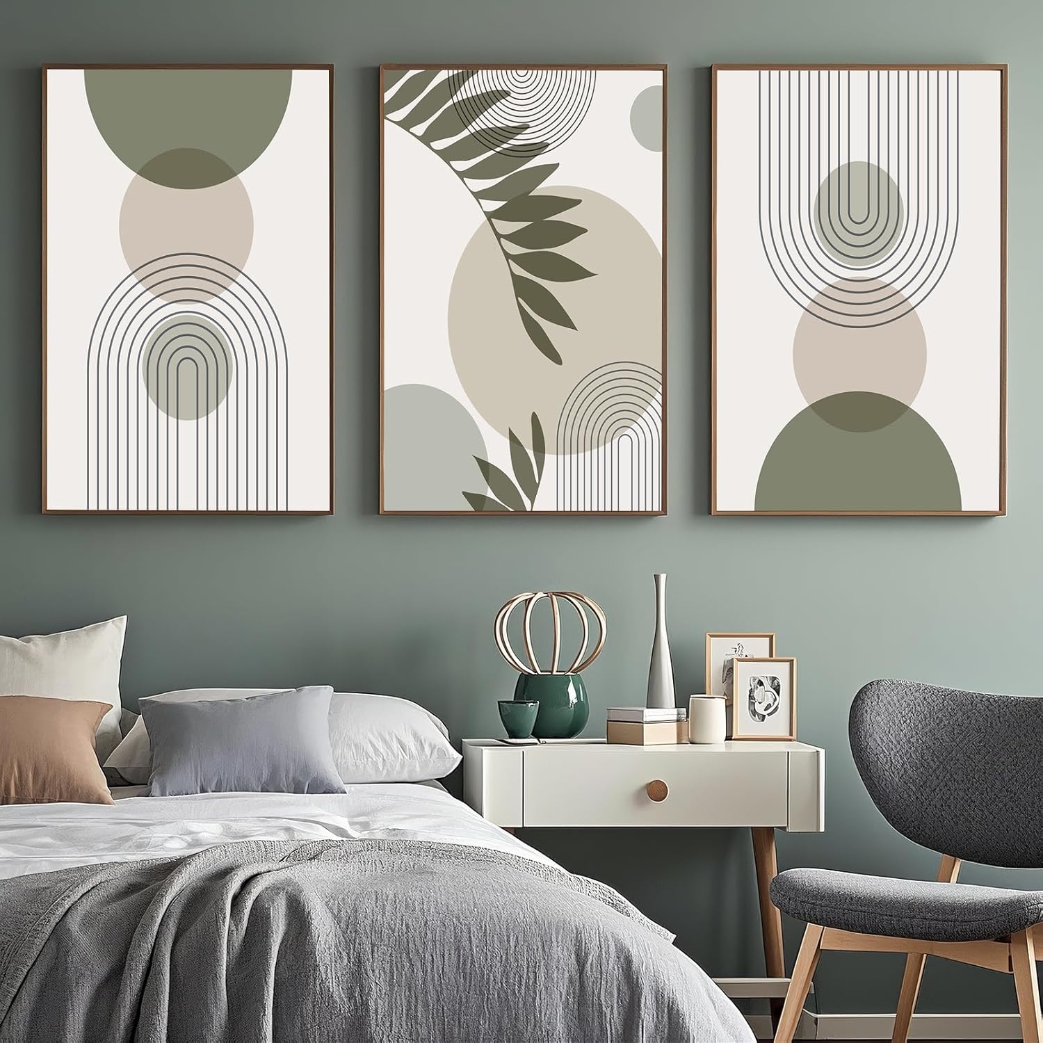 Lot de 3 Tableau Décoration Murale Vert Sauge 40x60 cm – Affiche Moderne Sans Cadre pour Salon, Chambre, Salle de Bain - 4