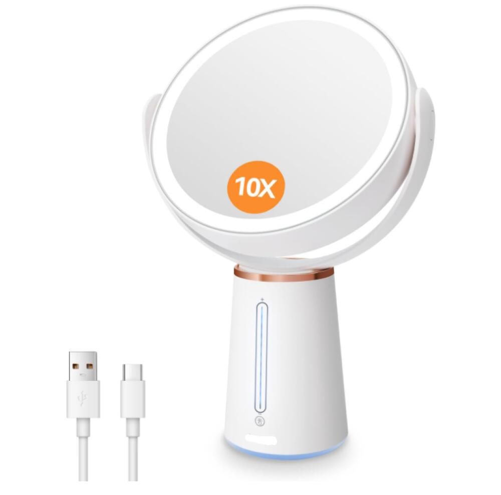Specchio per il trucco illuminato con ingrandimento 10X/1X, bifacciale con illuminazione variabile e rotazione di 360°, specchio cosmetico da tavolo r | Leroy Merlin