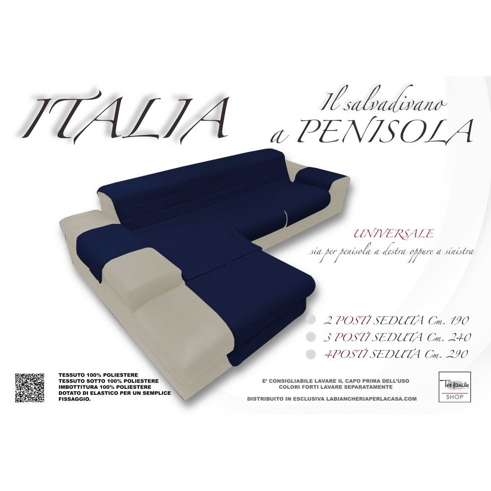 COPRIDIVANO ITALIA il salvadivano CON PENISOLA trapuntato UNITO BLU Seduta cm. 190 - 2