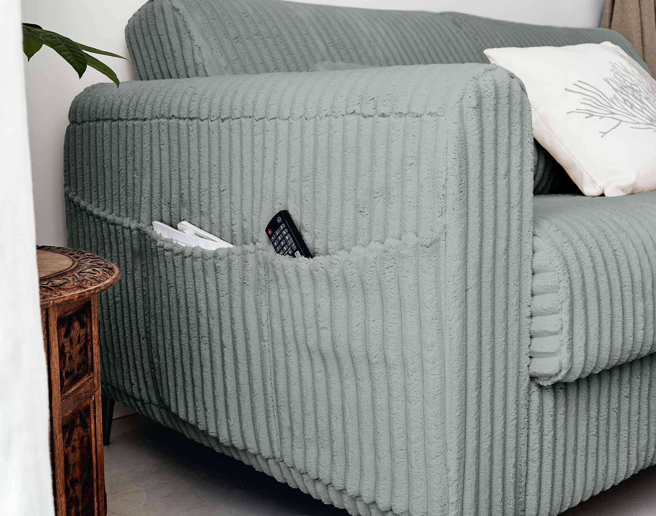 Canapé droit convertible 3 places en velours grosses côtes bleu - OWEN - Best Mobilier - 5