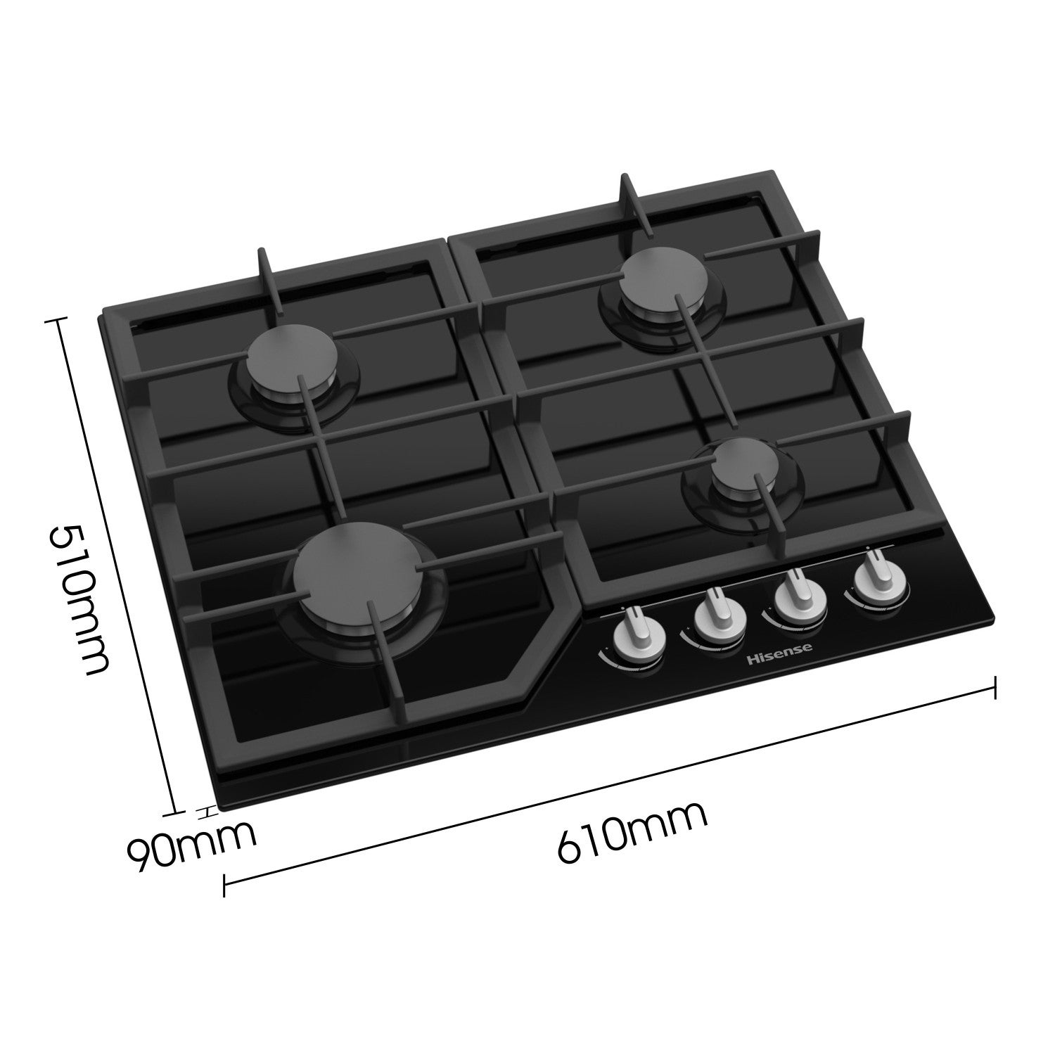 Table de cuisson à gaz encastrable Hisense GG643B noire de 60 cm, 4 brûleurs - 2