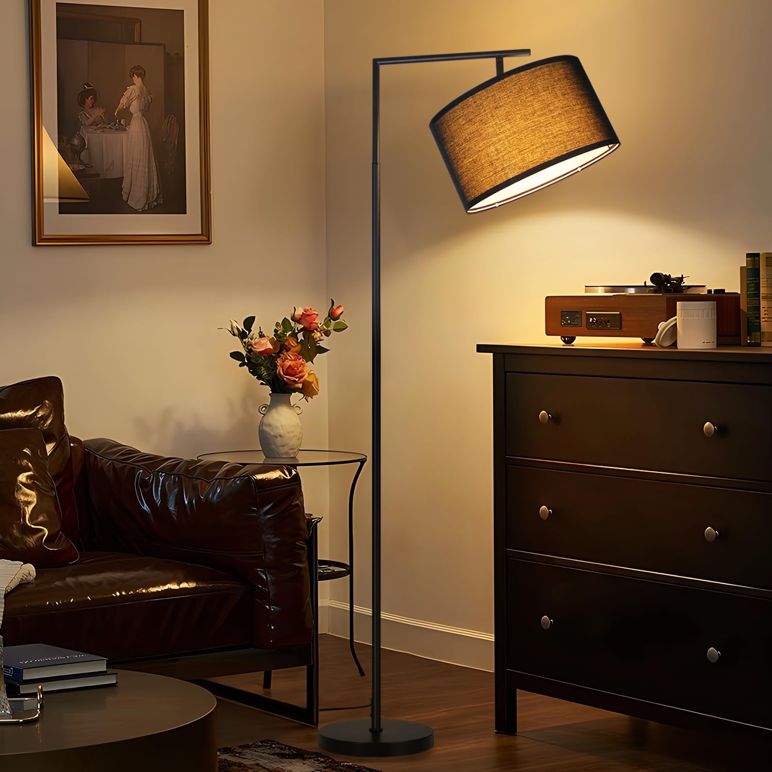 ZMH Lampadaire arc noir design tissu vintage E27 Interrupteur au Pied Lampadaire Salon H.166 (Sans Ampoule) - 3