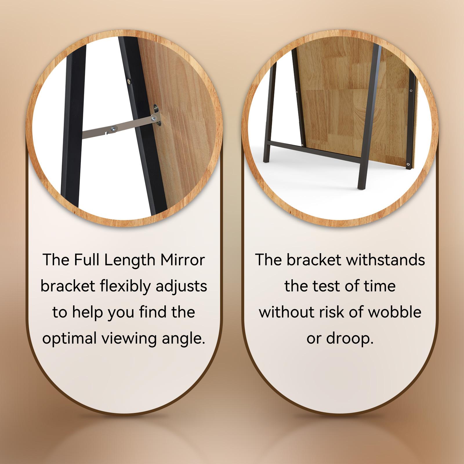 Espejo de Pie 160×50cm Arqueado en Madera Maciza, Espejo de Cuerpo Entero HD Anti-Deformación para Dormitorio y Salón - 7