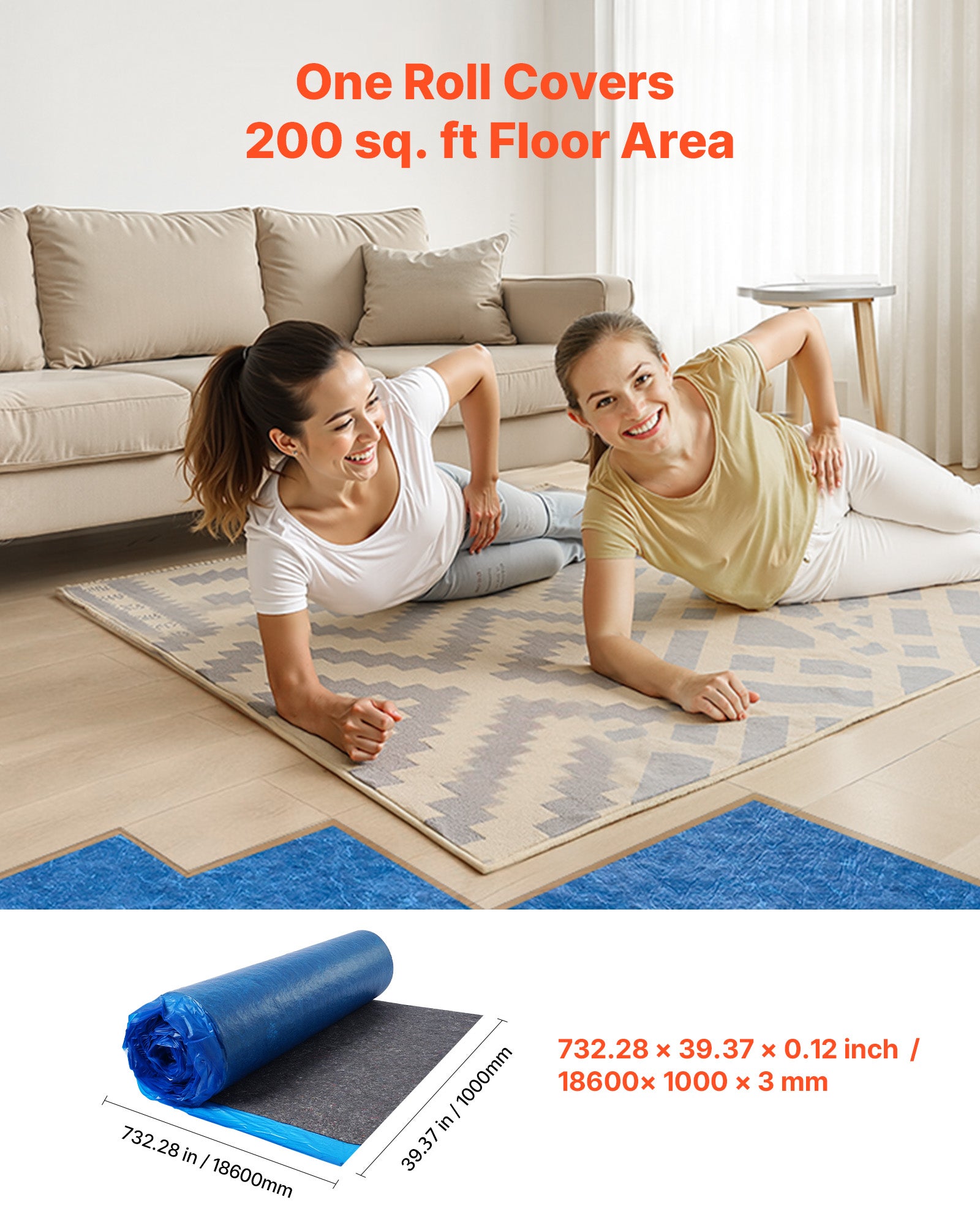 Podkład dźwiękochłonny VEVOR 18,6 m², 3 mm, winylowy, laminowany, drewno, niebieski - 2