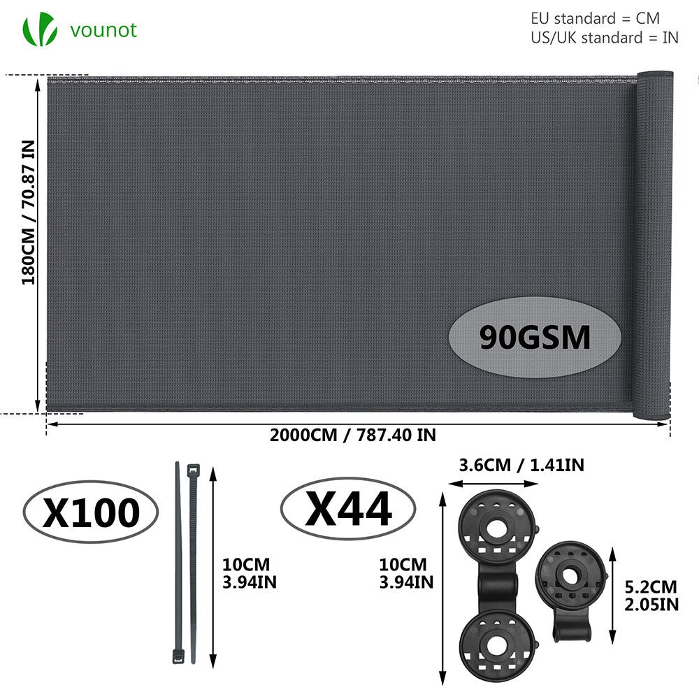 Brise vue occultant en HDPE 90g/m² 1.8x20m avec attaches de fixation anthracite VOUNOT® - 2