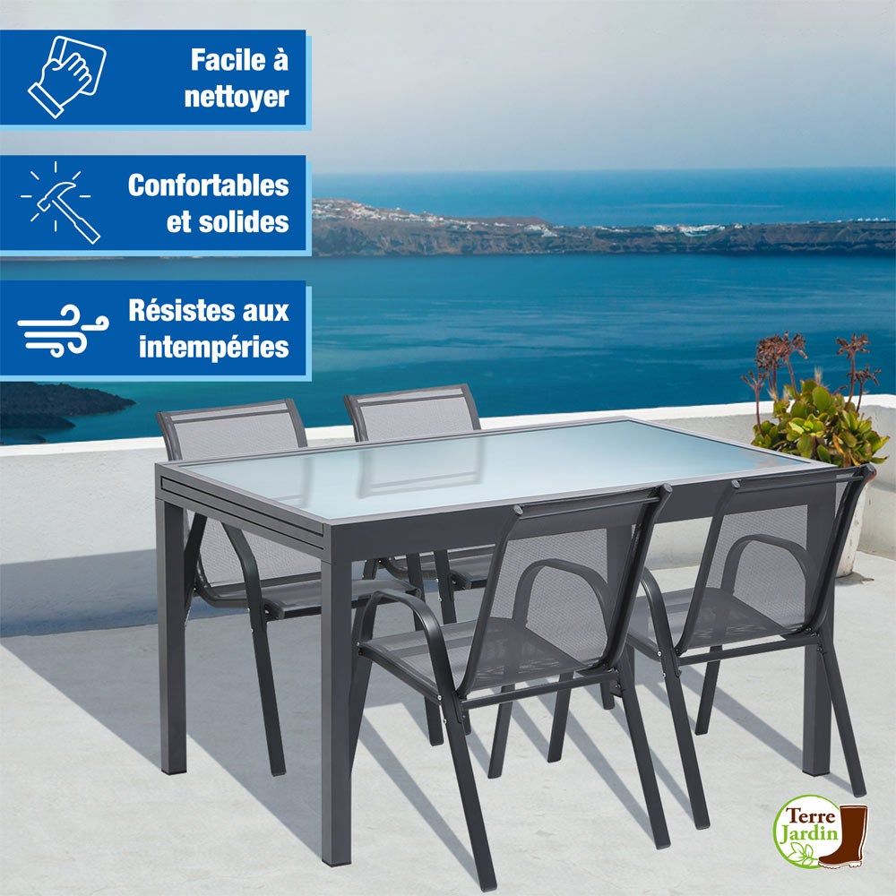 Chaises de jardin empilables - Lot de 4 - Gris Anthracite en textilène - pour l'extérieur - 2