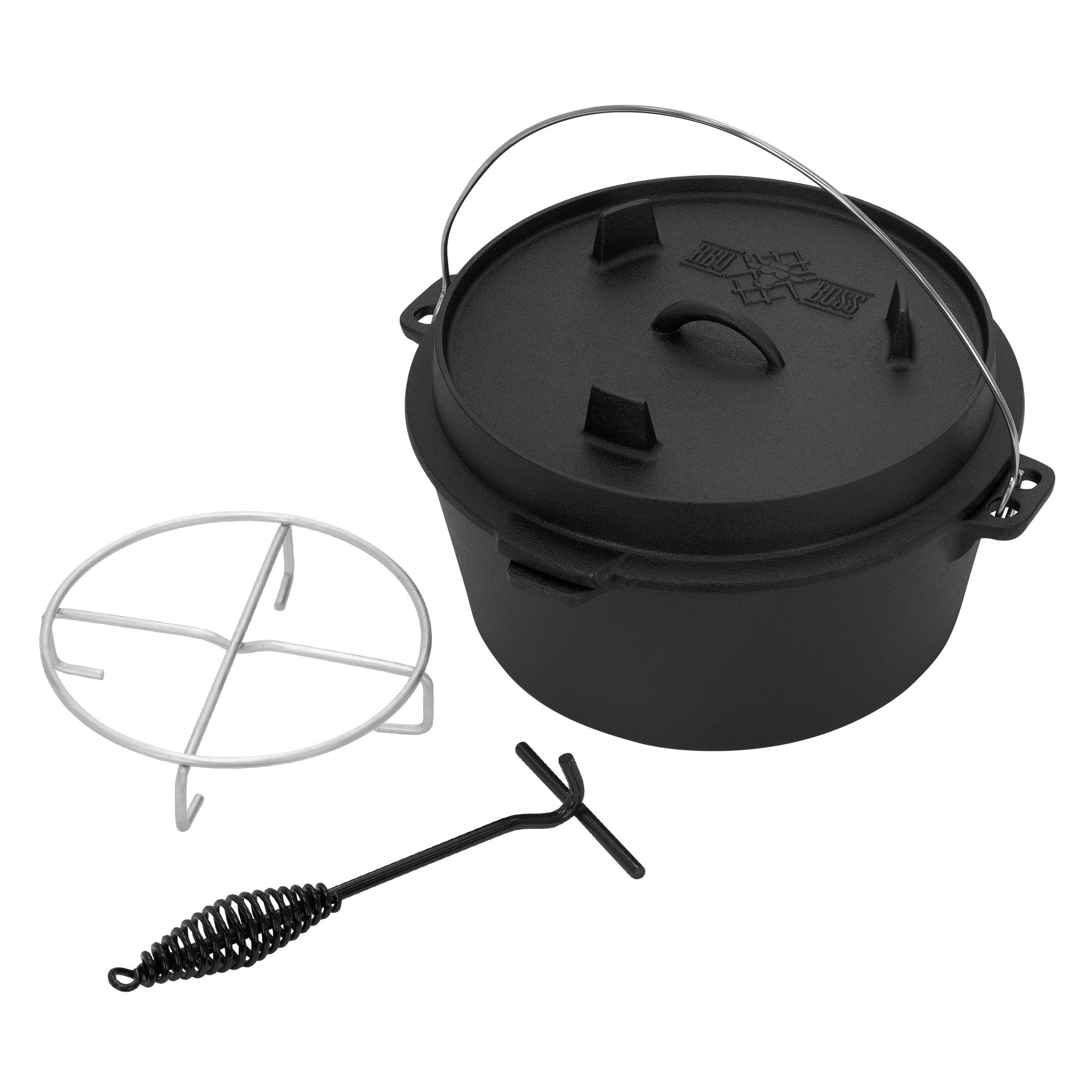 Dutch Oven En Fonte 4,2L - Set BBQ Camping Avec Couvercle Et Support, Neuf