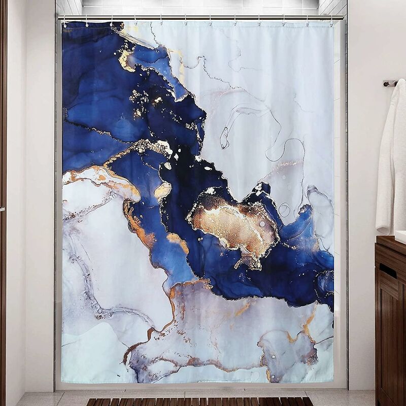 Tenda Da Doccia Doppio Strato Blu Navy Con Finestra Trasparente | Set Con Fodera Interna E Magnetini | Decorazione Bagno Artistica - 3