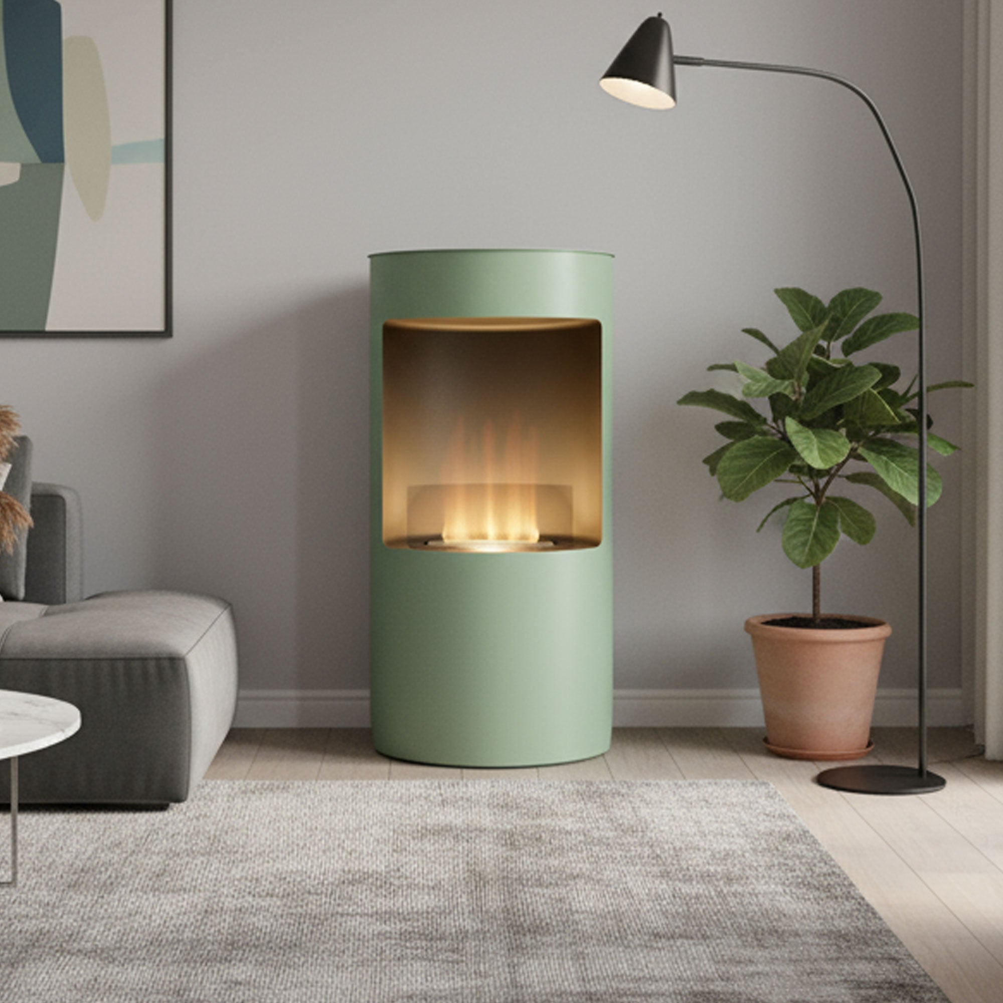 Giulio Cesare - Cheminée à Bioéthanol de Sol Ø40x80 cm Design d’Intérieur en Acier Inoxydable Sauge - 8