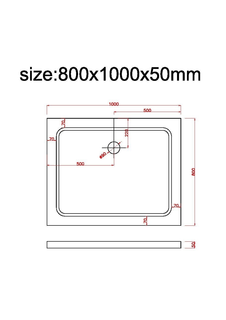 Receveur de douche rectangulaire surbaissé en Abs avec bonde inclus H. 5 cm – 80 x 100 - 6