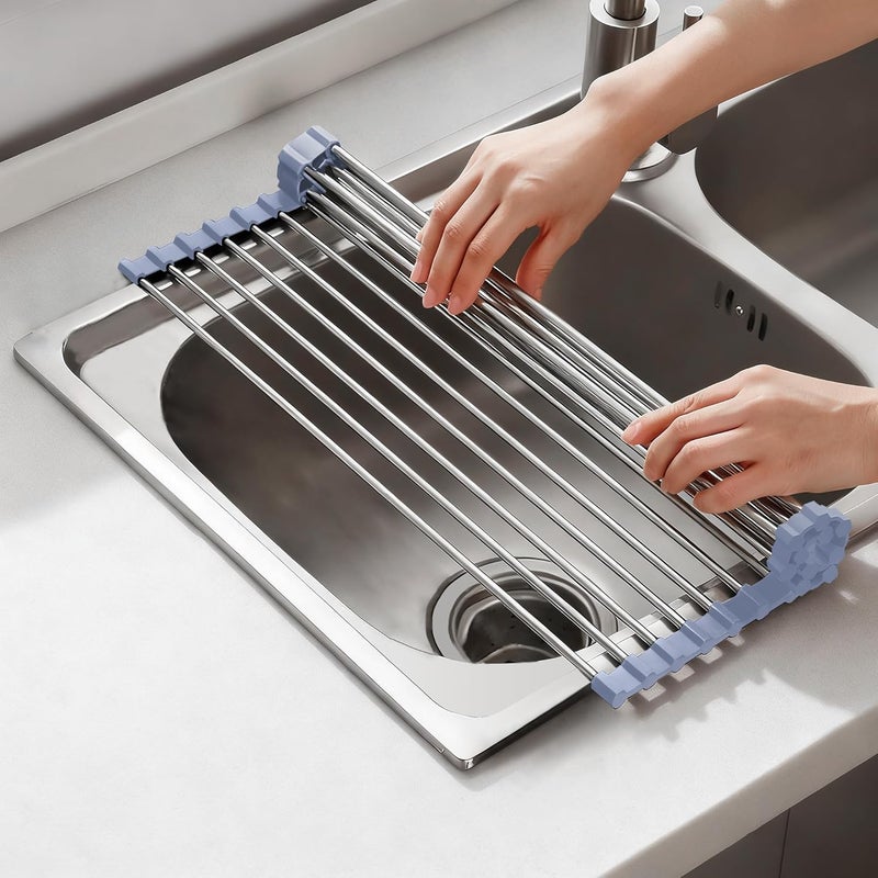 Ociekacz do zlewu z roletą, odpowiedni do kuchni, (15 rurek) 45X30cm, szary.