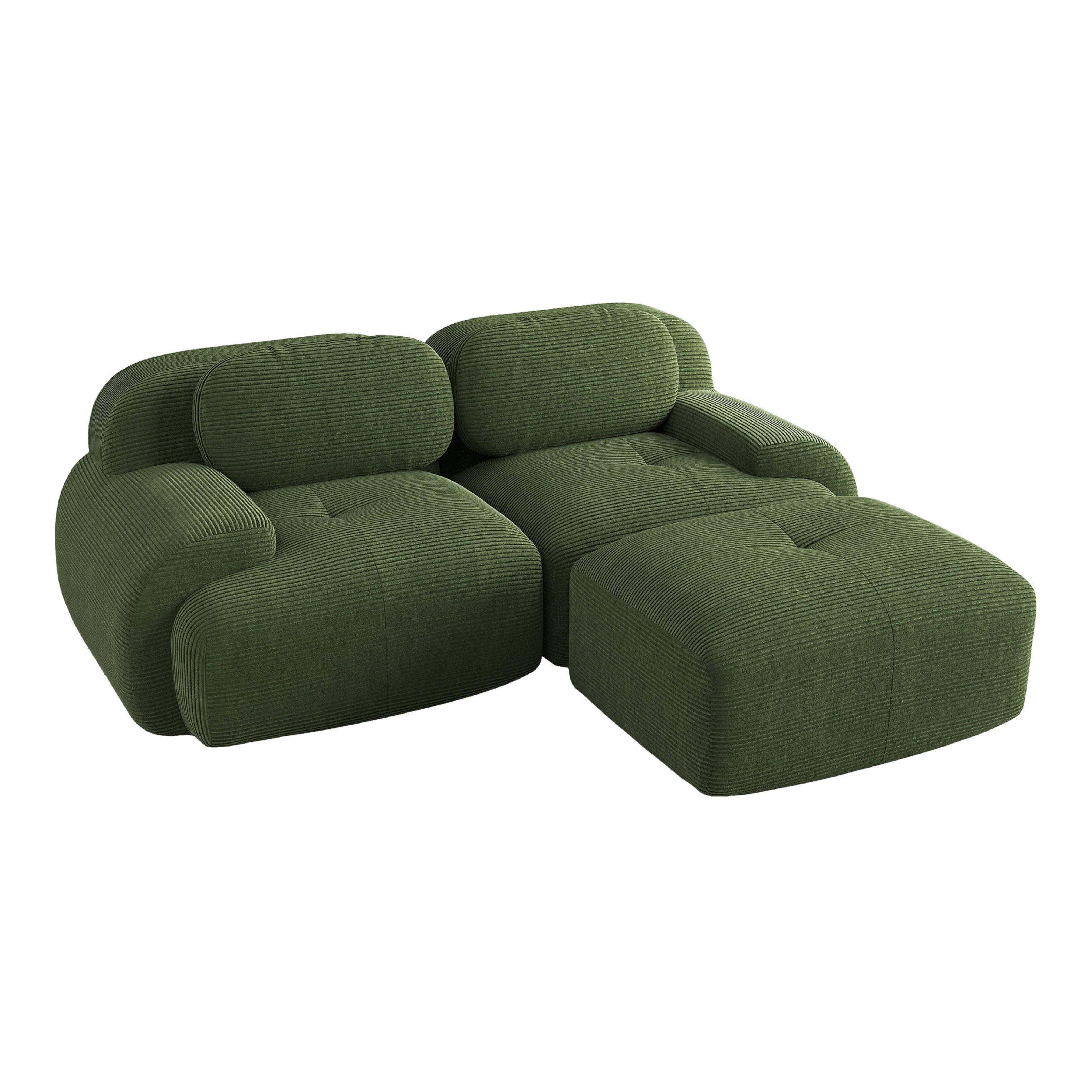 Canapé d\'angle 2 places 208 cm, modulable avec accoudoirs incurvés, antidérapant - pieds élargis – en velours côtelé doux – vert - 6