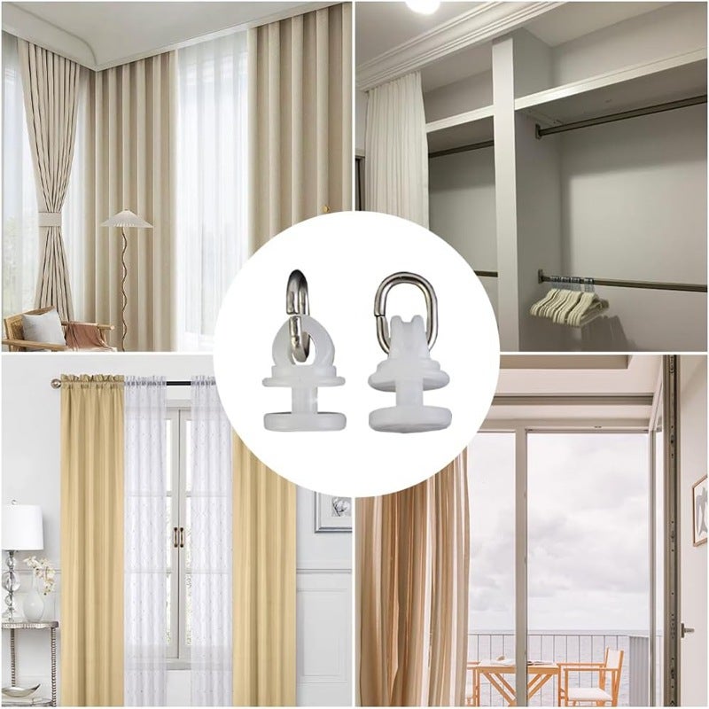 100 Pièces Blanc Rail Glisseur Crochet de Rideau Poulie à Rideaux en Plastique Rail Rideau pour Fenêtre et Rideau de Douche Porte - 5
