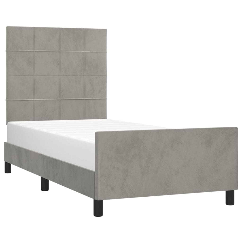 Cadre de lit sans matelas gris clair 100 x 200 cm en velours - 3