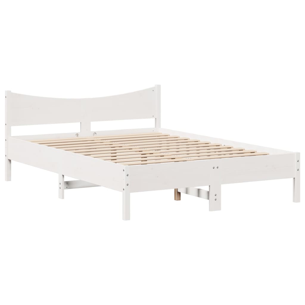 Cama casal | Cama de adulto | Cama sem colchão 140x200 cm madeira de pinho maciça branco CFW737197 - 5