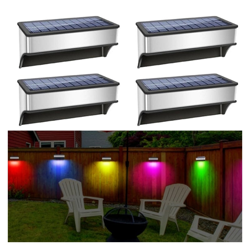 Solarne oświetlenie ogrodzenia 8LED, 4 sztuki, solarne oświetlenie zewnętrzne, 60 lumenów, wodoodporne, 8 trybów, ciepła biel, chłodna biel i RGB