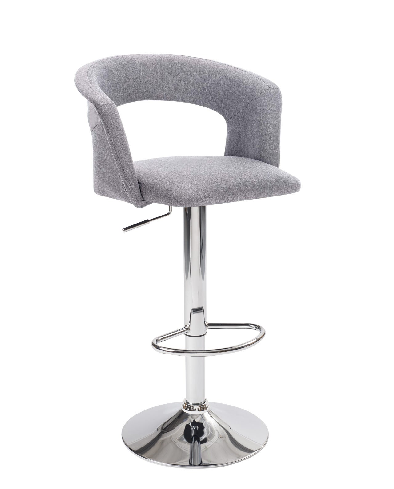 Lote de 2 taburetes de bar de diseño, asiento de tela acolchada con respaldo y reposabrazos, giratorio y altura regulable, base cromada AYO (gris) - 4