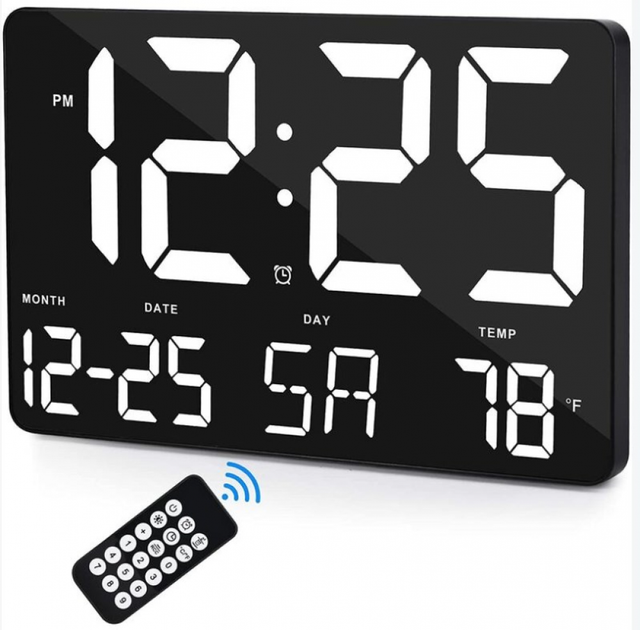Horloge Horloge numérique,horloge murale numérique à grand écran LED de 30 cm,luminosité réglable,avec jour et date,température intérieure,répétition