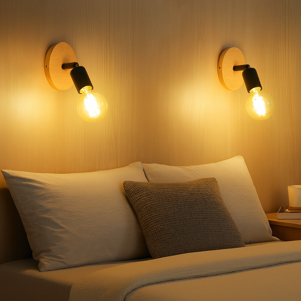 Aplique de Pared Giratorio de Madera con Casquillo E27, Estilo Vintage Rústico, Color Negro - 2