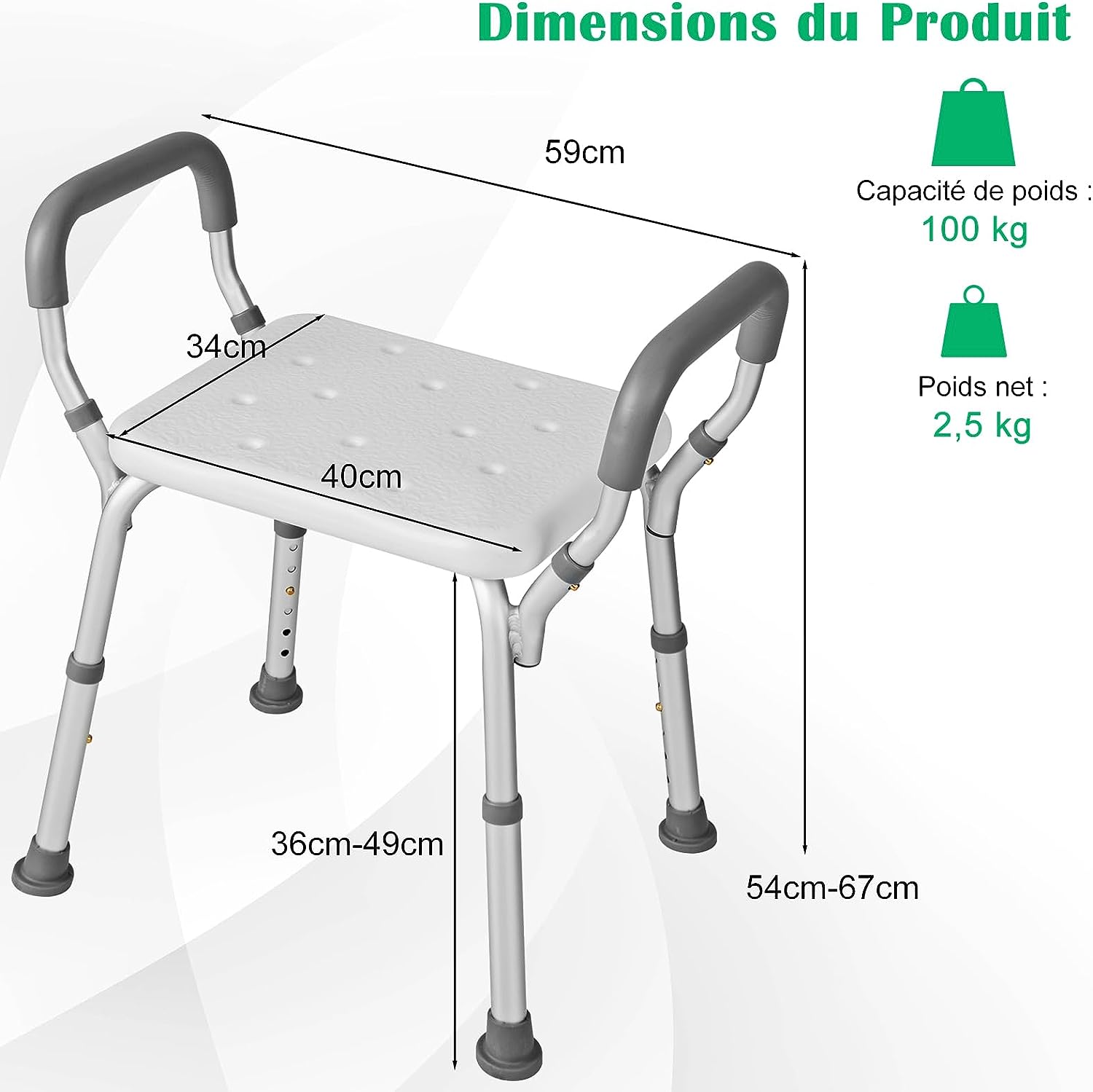Tabouret de Douche, Siège de Douche Hauteur Réglable 36-49 cm - 5