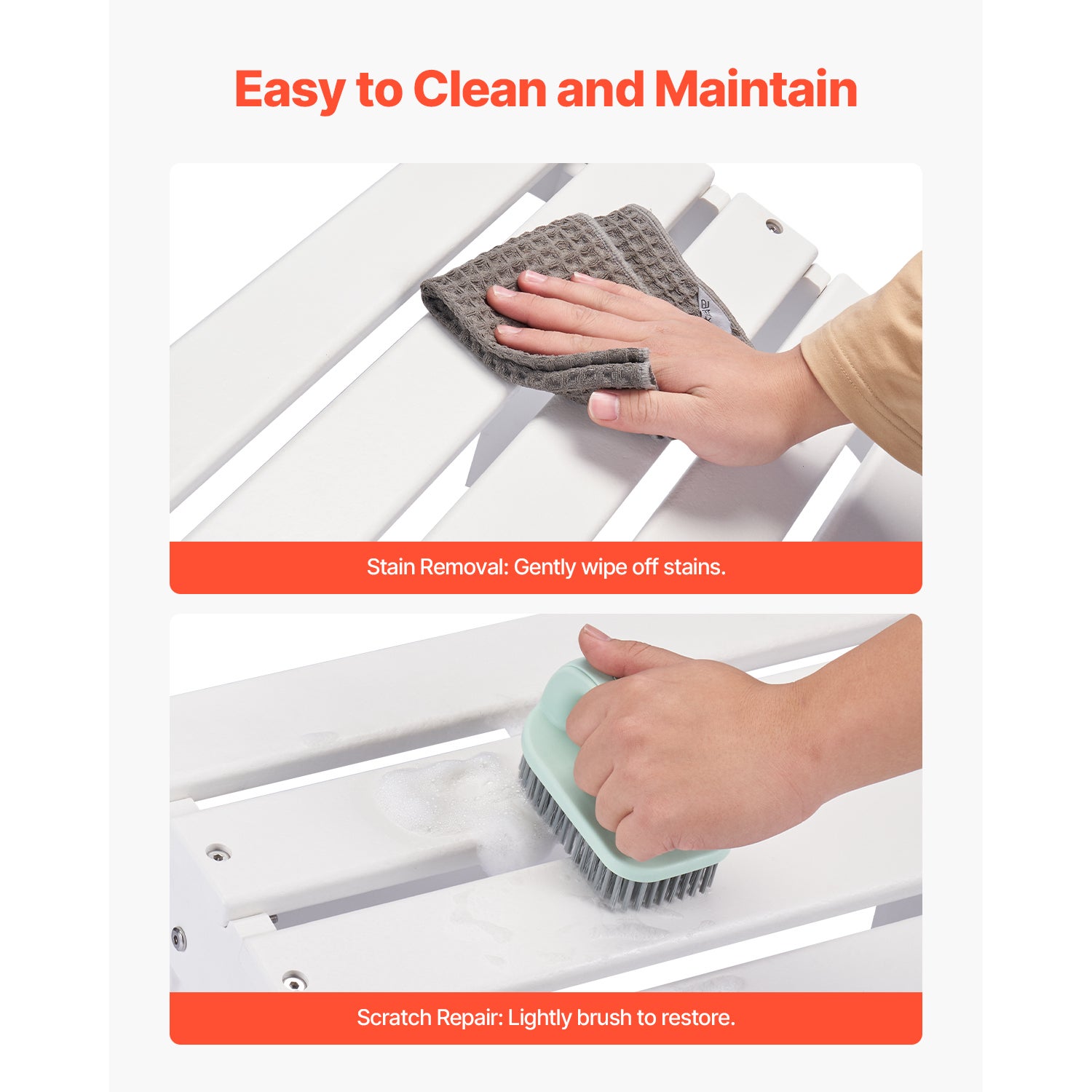 Pouf Adirondack pliable SucceBuy en PEHD, 45 × 50 × 35 cm, repose-pieds résistant aux intempéries pour véranda ou piscine, blanc - 8