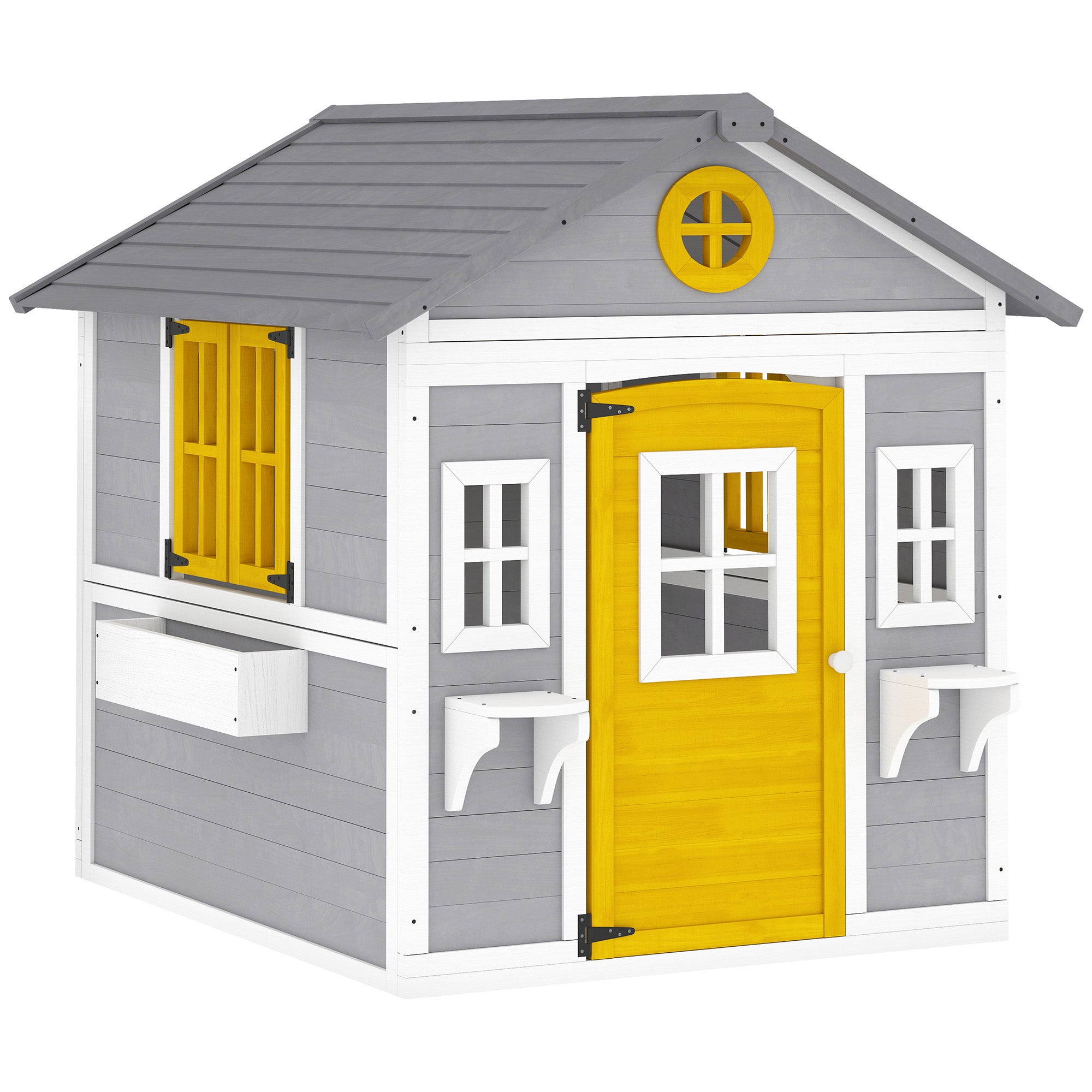Casa de Madeira Infantil Outsunny Madeira de Abeto Cinzento 112x126x135 cm - 2