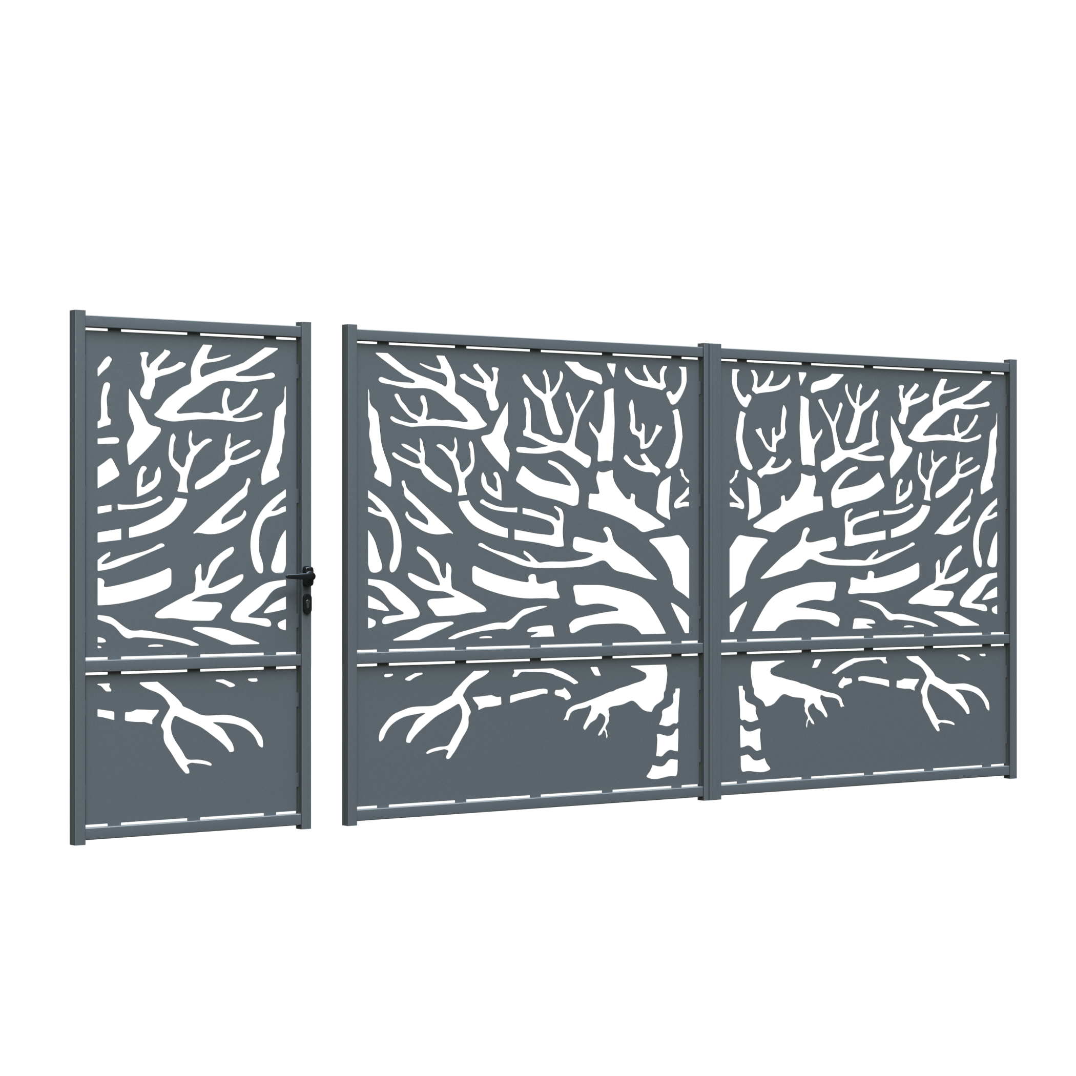 Portail en métal avec panneau décoratif tôle 2 mm modèle 42 noir 387 x 180 cm (L x H) Portail avec jeu d'accessoires inclus - 4