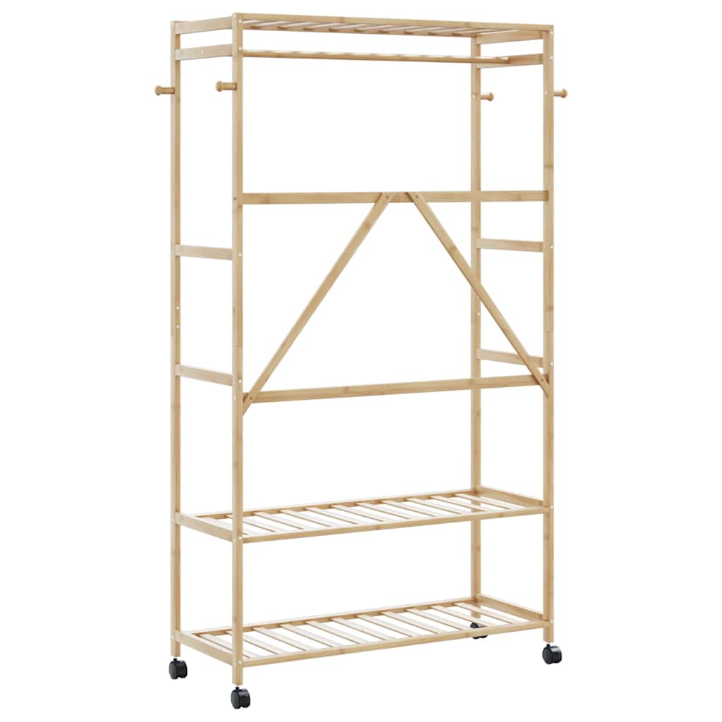 Porte-vêtements, Portant à Vetement et étagères et roulettes 110x40x180 cm bambou - 5