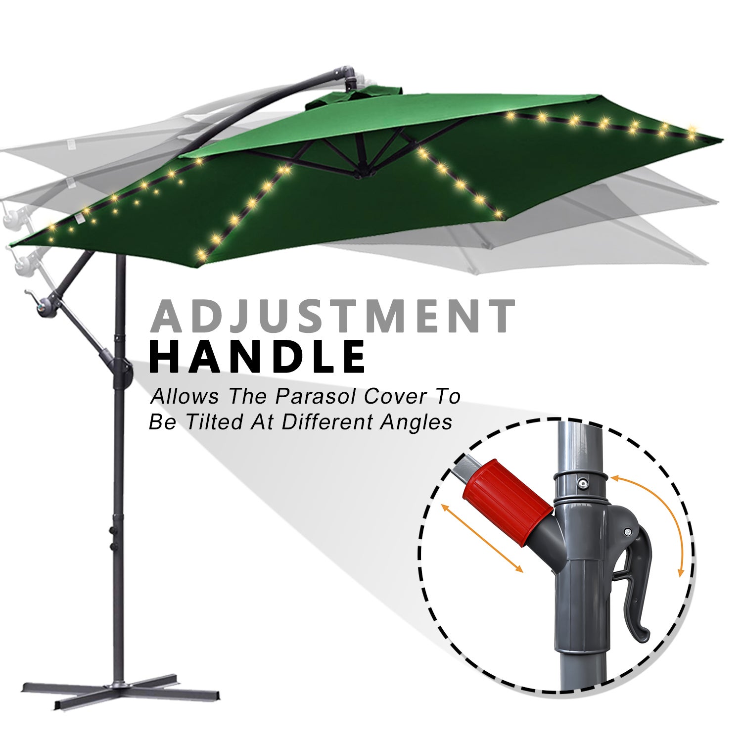 Parapluie 3.5m Parasol avec LED Alu pivotant Parasol jardin terrasse balcon vert - 4