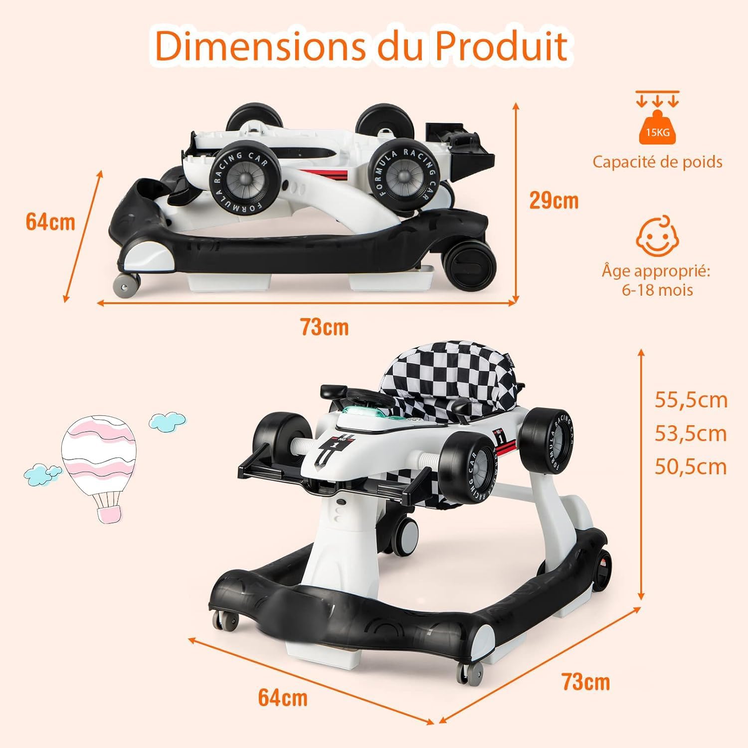 Trotteur Bébé 2 En 1 évolutif - Pour 6 à 18 Mois, Avec Volant, Jouets Interactifs, Roues - Centre D'activités D'apprentissage Rose