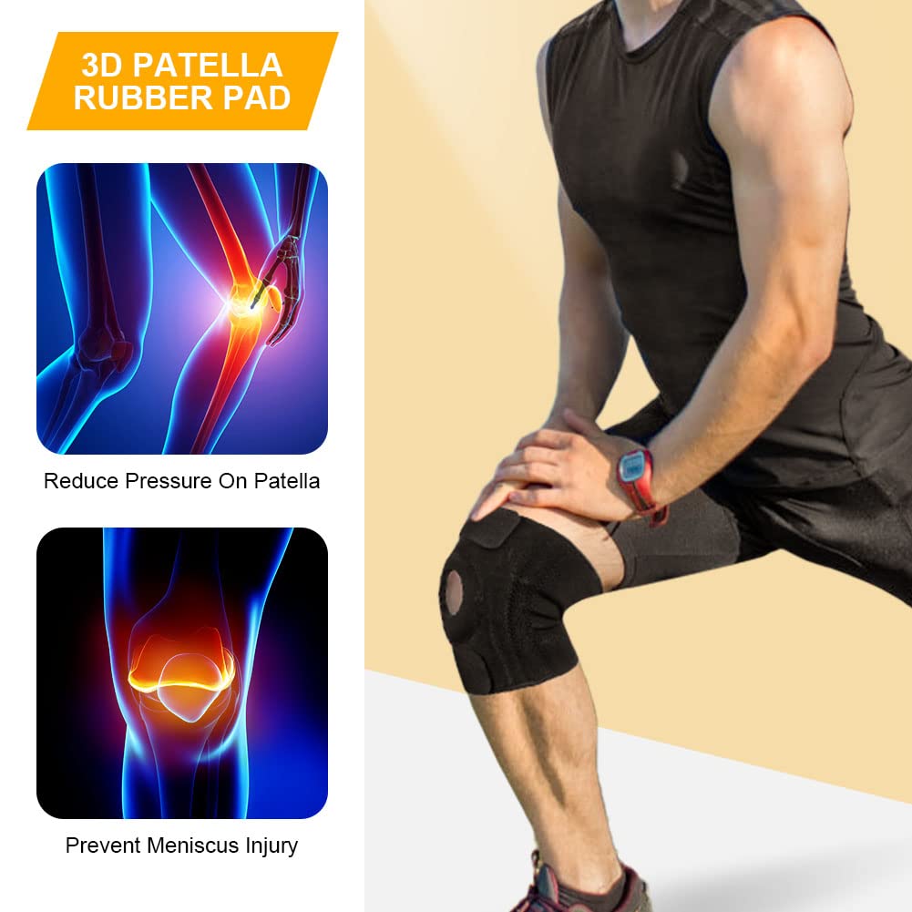 Joelheira esportiva, joelheira com estabilizadores laterais e almofadas de borracha, joelheira ajustável para patela e ligamentos, joelheira esport - 4