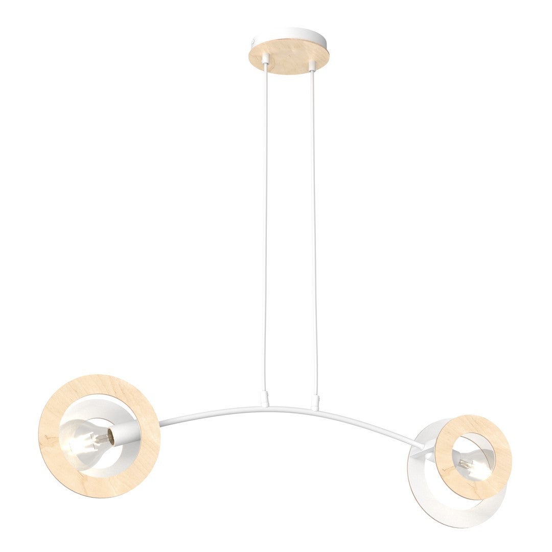 Lampa wisząca SKIVA biała z drewnem 2xE27x20W metal wym:120x89x20cm IP20 Emibig