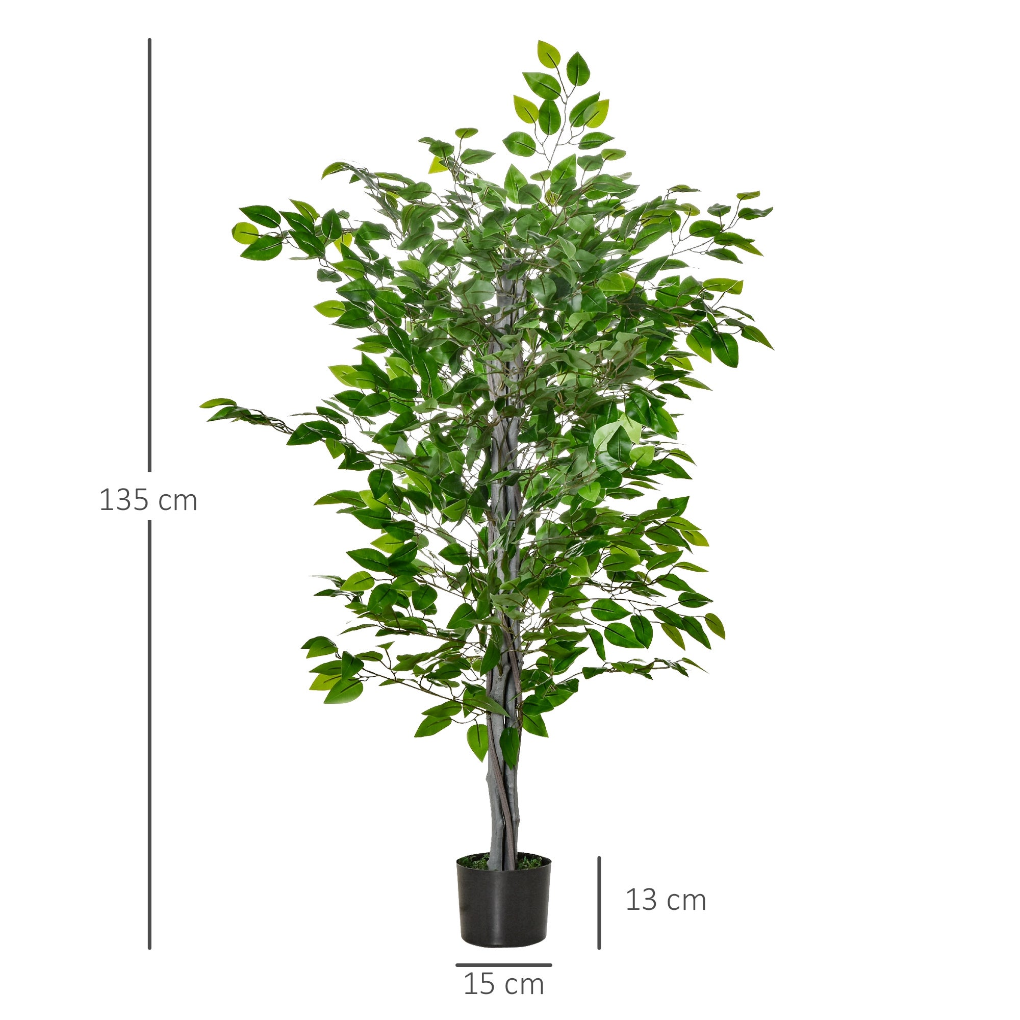 Arbre artificiel, ficus, aspect réaliste, pot en ciment, 135 cm, facile d'entretien, plastique, vert - 5
