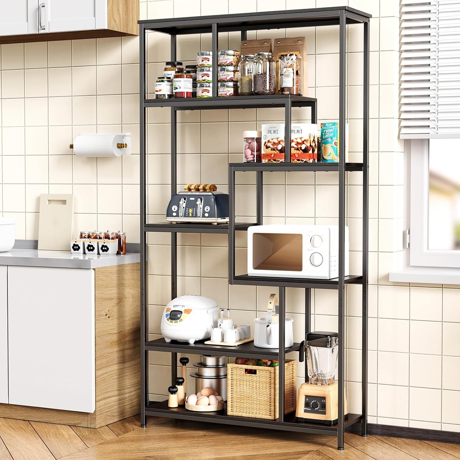 Bibliothèque Étagère de Rangement 7 Niveaux Cadre en Métal Pied Réglable 100 x 30 x 180 cm Noir Bealife - 8