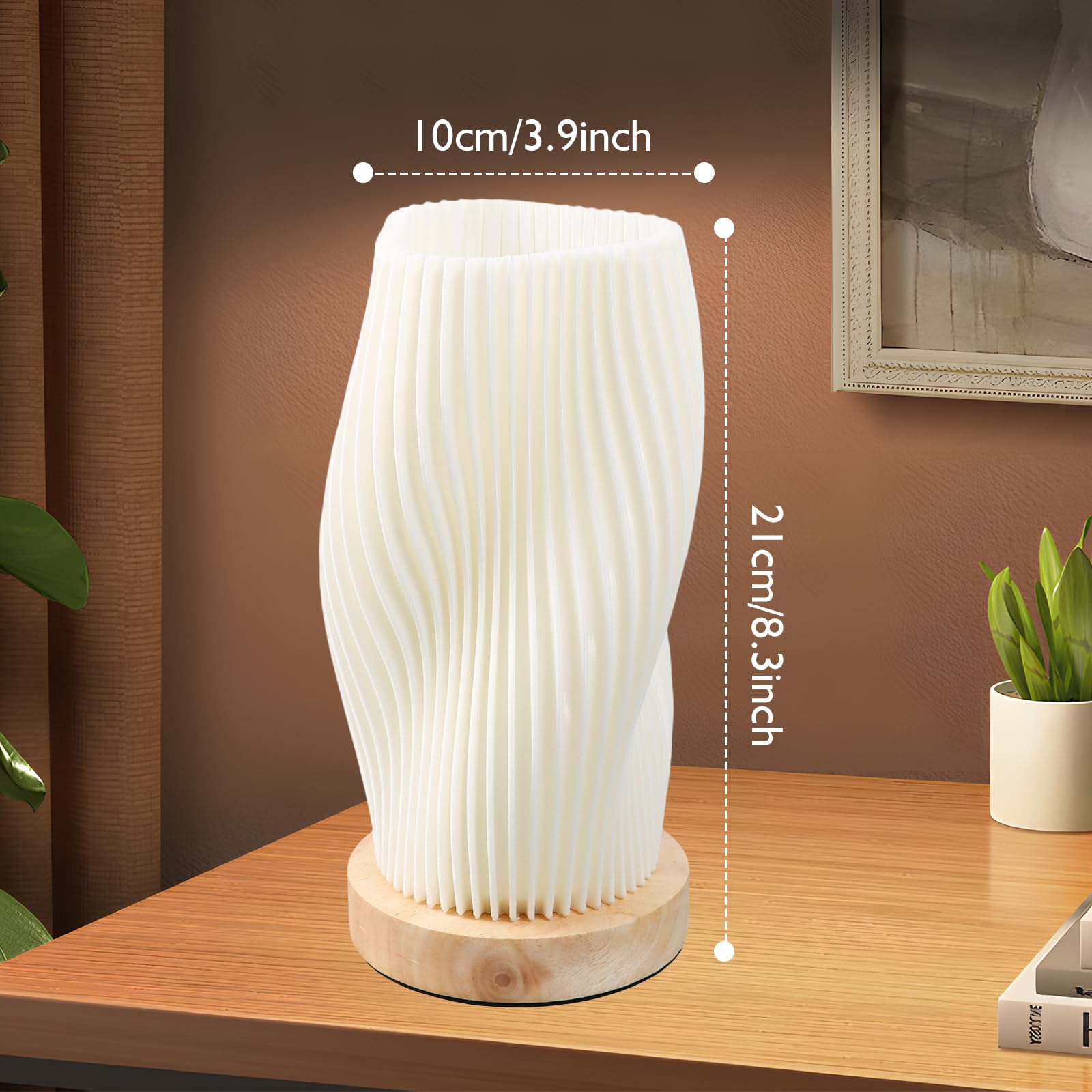 Dimmable Lampe de Table Créative Moderne, Lampe de Chevet avec abat-jour en PLA, Base en Bois, Chaude Ambiance Romantique Lumière Chaude Veilleuse - 6