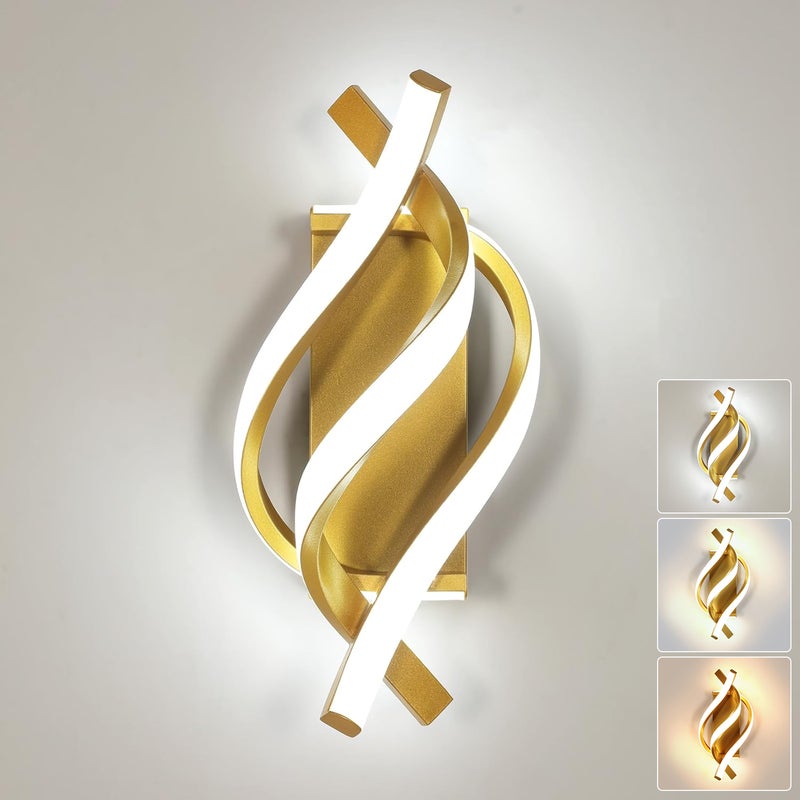 Kinkiet LED, spiralna lampka nocna LED, wewnętrzny kinkiet aluminiowy, oświetlenie lustra, 3 temperatury barwowe 3000K-6000K