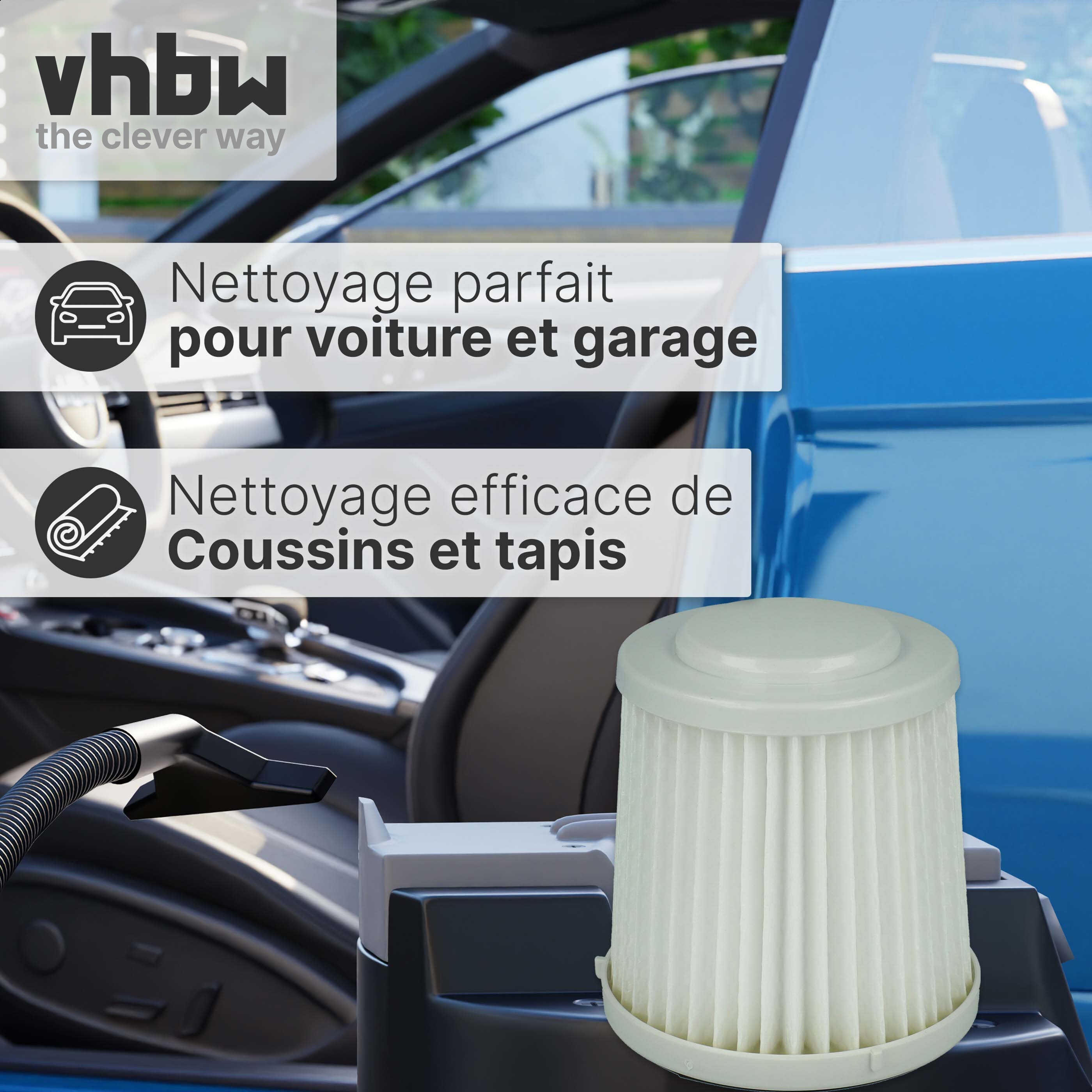 vhbw Filtre à cartouche compatible avec Black & Decker Dustbuster Flexi PD1800EL aspirateur - Filtre plissé - 4