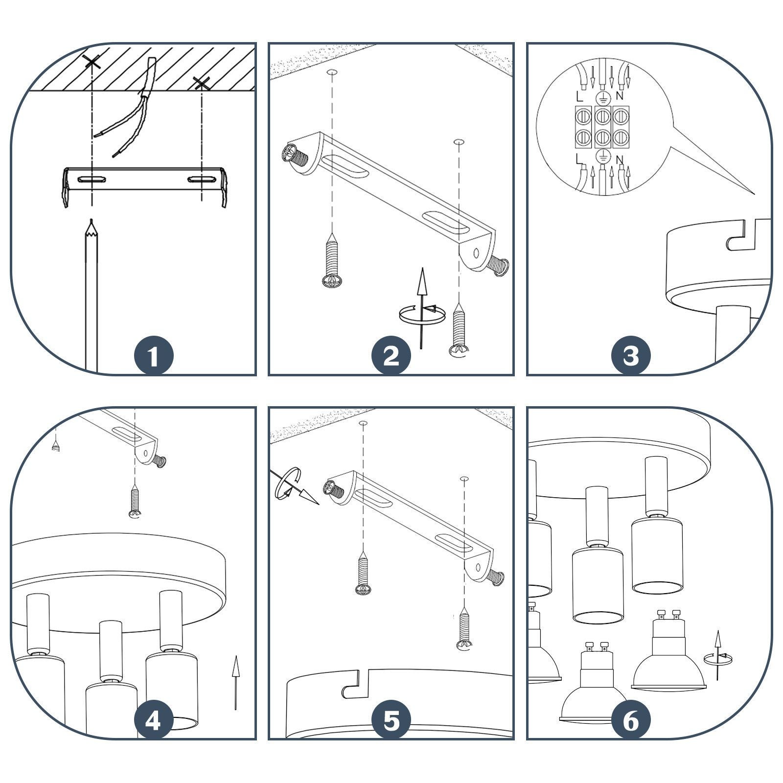 NETTLIFE Lámpara de Techo LED GU10 - 3 Focos de Techo Redondos Modernos de 350° para Cocinas Pasillo Dormitorio Sala de Estar - Sin Bombilla Cromo - 7