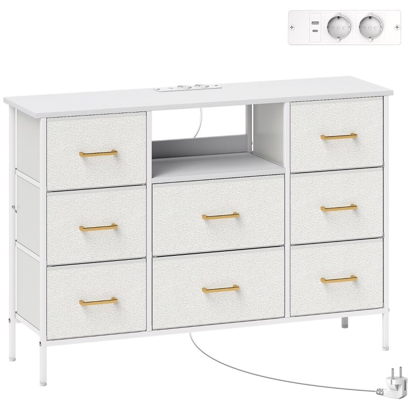Comò Cassettiera Leadpro 9 Cassetti Con Luci LED E Ricarica: Mobile TV Bianco Moderno Con Cassetti In Tessuto E Gancio, Perfetto Per Camera Da Letto O Ingresso - 2