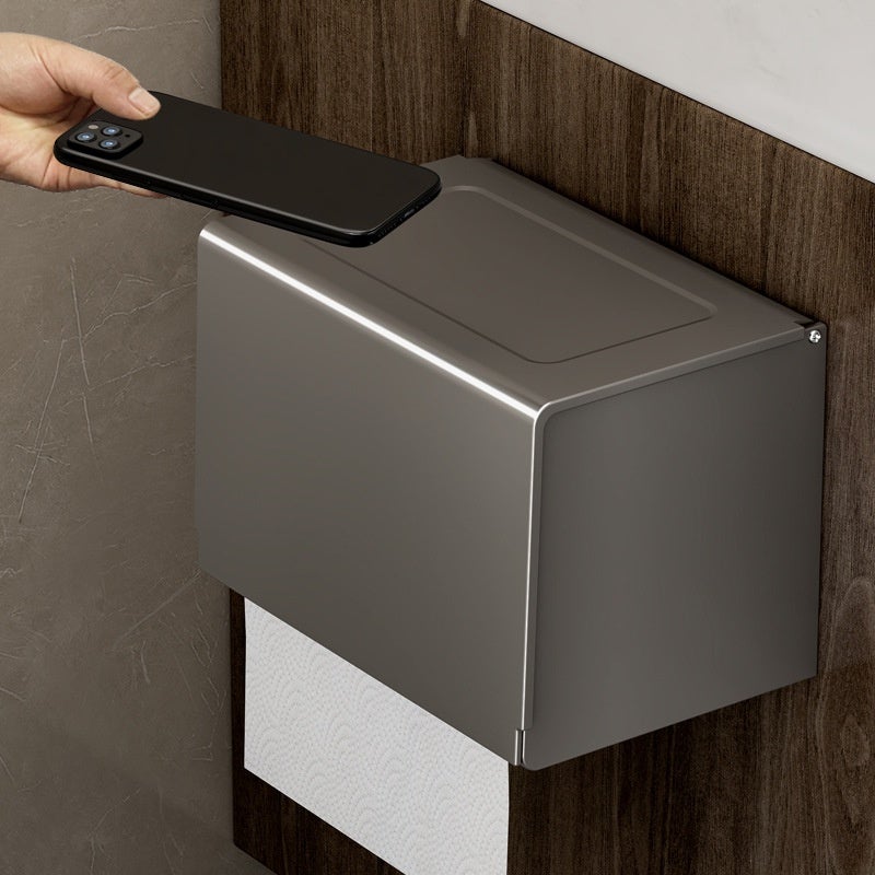 Uchwyt na papier toaletowy do łazienki, uchwyt na rolkę papieru, dozownik papieru toaletowego, bez otworów, 20×12×13 cm - Szary - 6