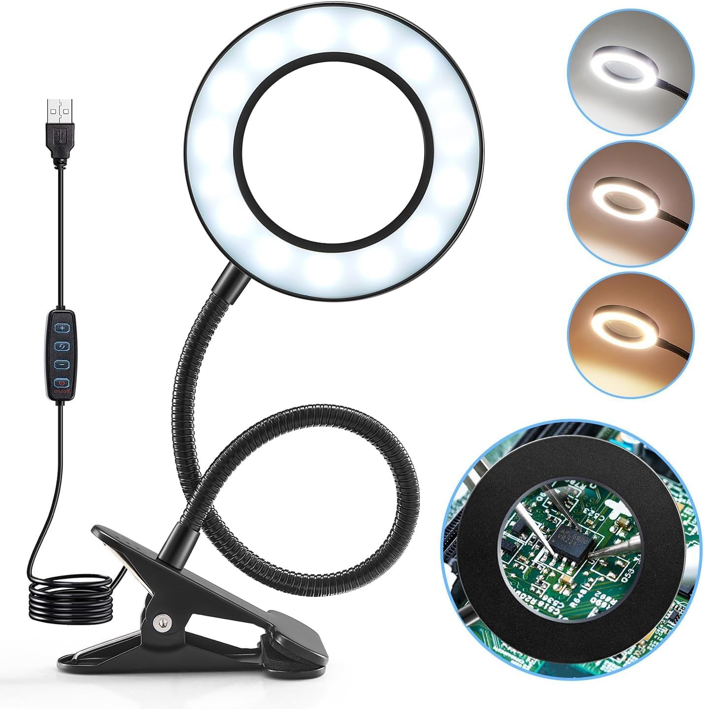 Lampe De Lecture Rechargeable USB OUSFOT - 3 Couleurs, Gradation Continue, Pince Ajustable 360° - Pour Lit Et Bureau