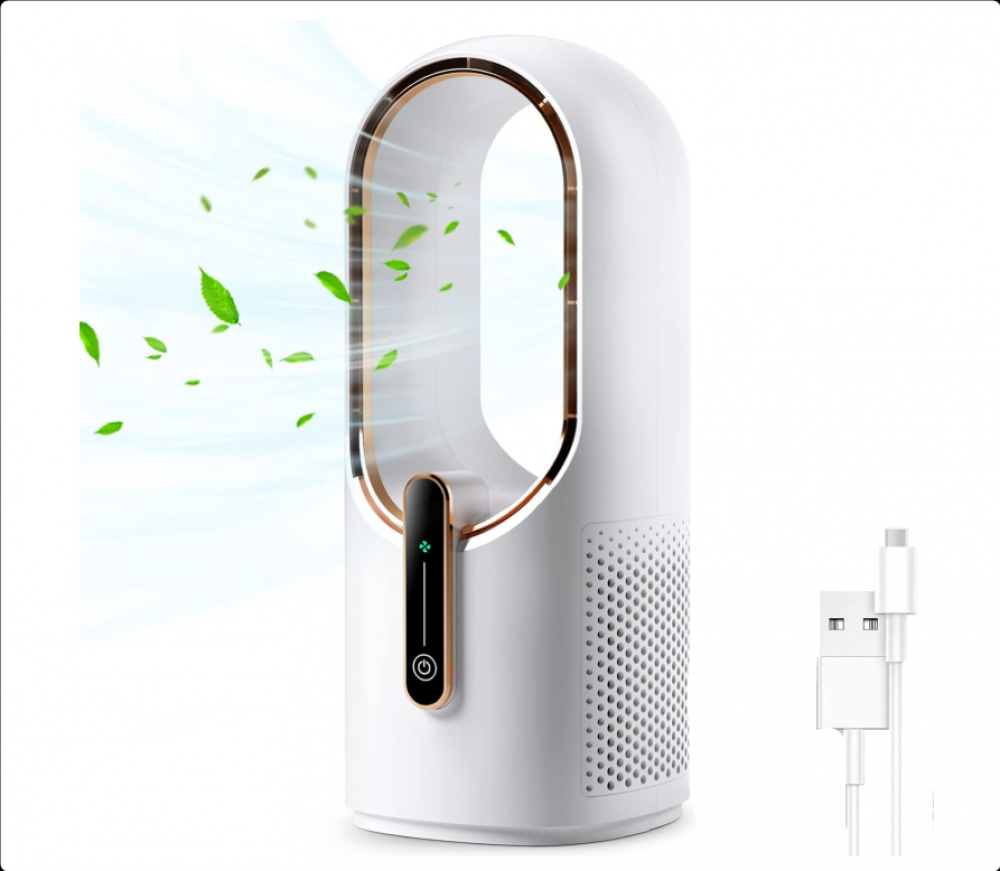 Ventilador de escritorio sin aspas de 30 cm, silencioso, ajuste de 3 velocidades, control táctil, fácil de limpiar, pequeño, ideal para oficina,