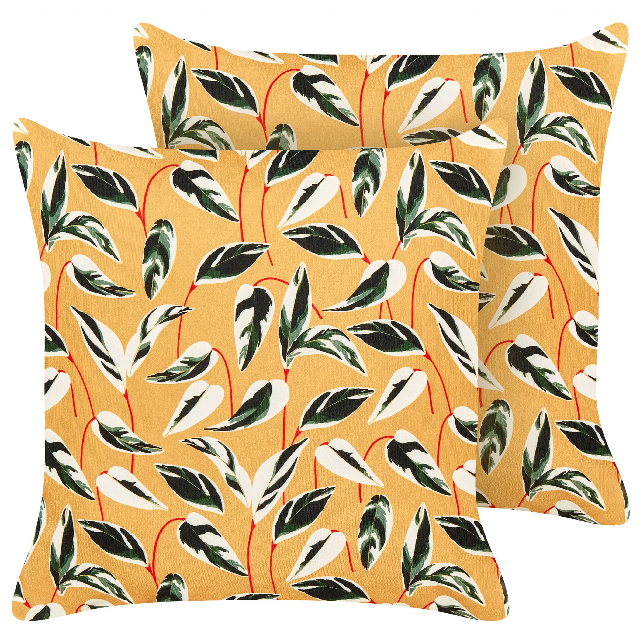 Beliani conjunto de 2 cojines de exterior taggia patrón de plantas 45 x 45 cm amarillo
