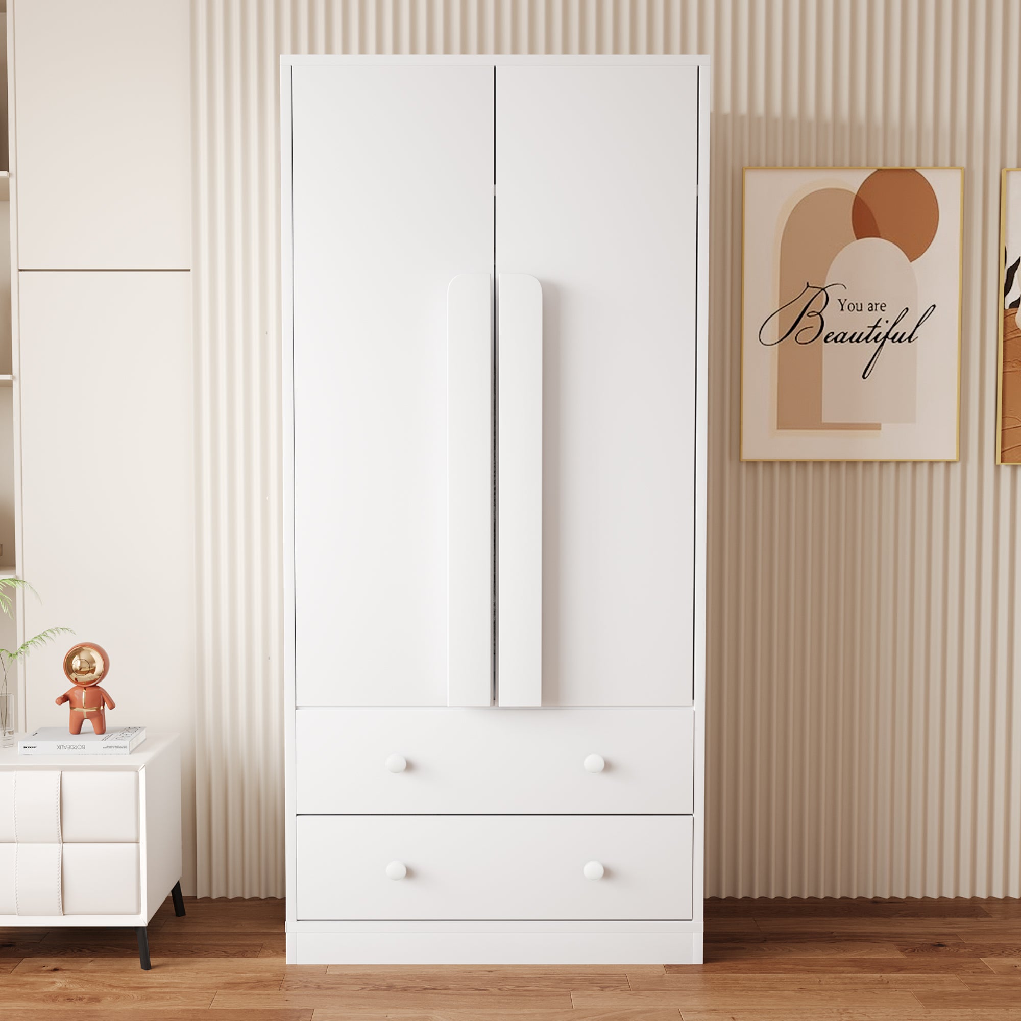 Szafa 70x40x170 cm - 2 drzwi i 2 szuflady z przegródkami - biała