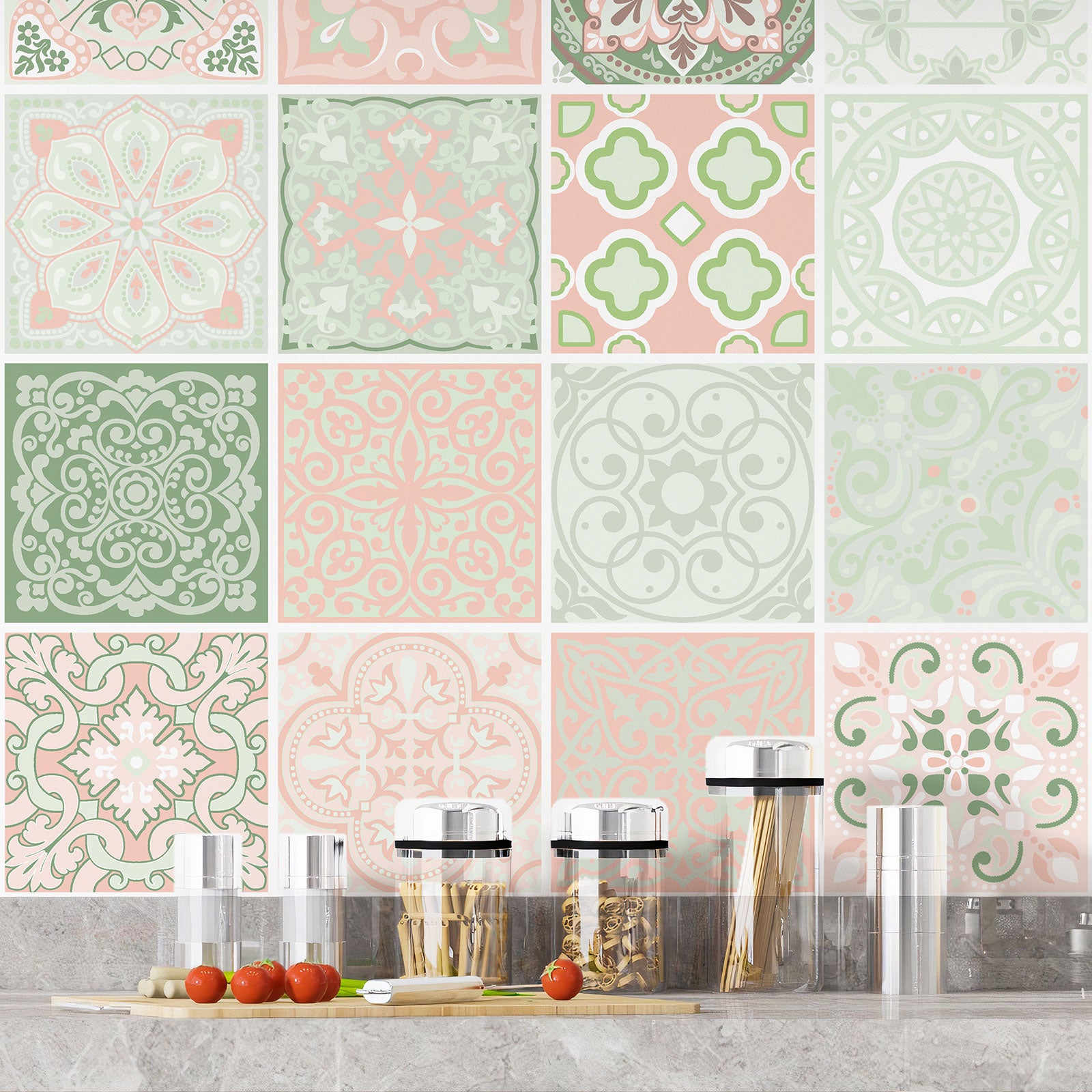 Crédence adhésive sticker décoratif pour cuisine - Effet carreaux de ciment - Adhésif MAT - 60x60 cm - 4