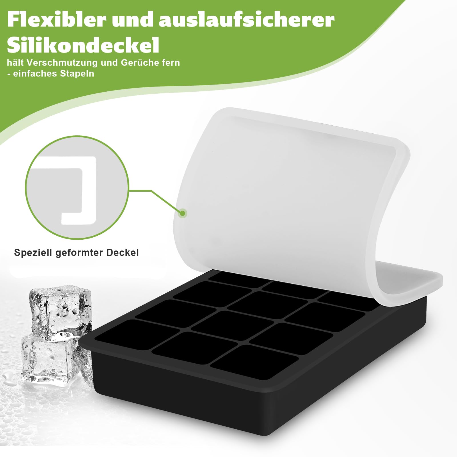 Stampo Cubetti Ghiaccio In Silicone - Set 4 Vassoi Con Coperchio, BPA Free, Verde E Blu - Foto 4