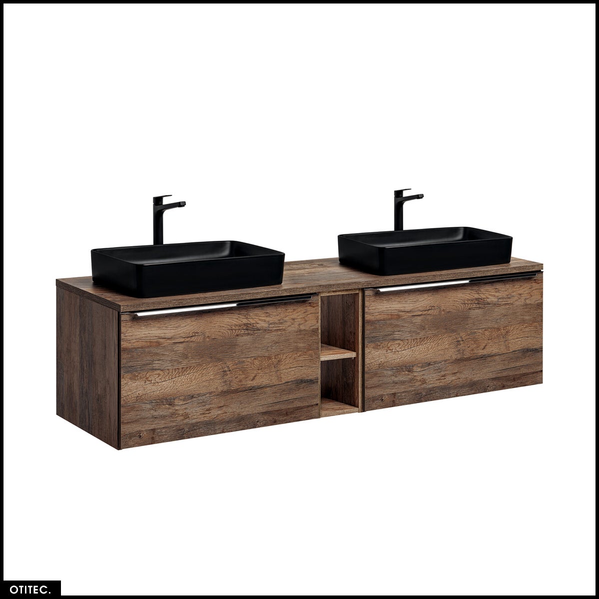 Muebles bajo lavabo - 180 cm - con 2 lavabos sobre encimera y tablero - bold oak
