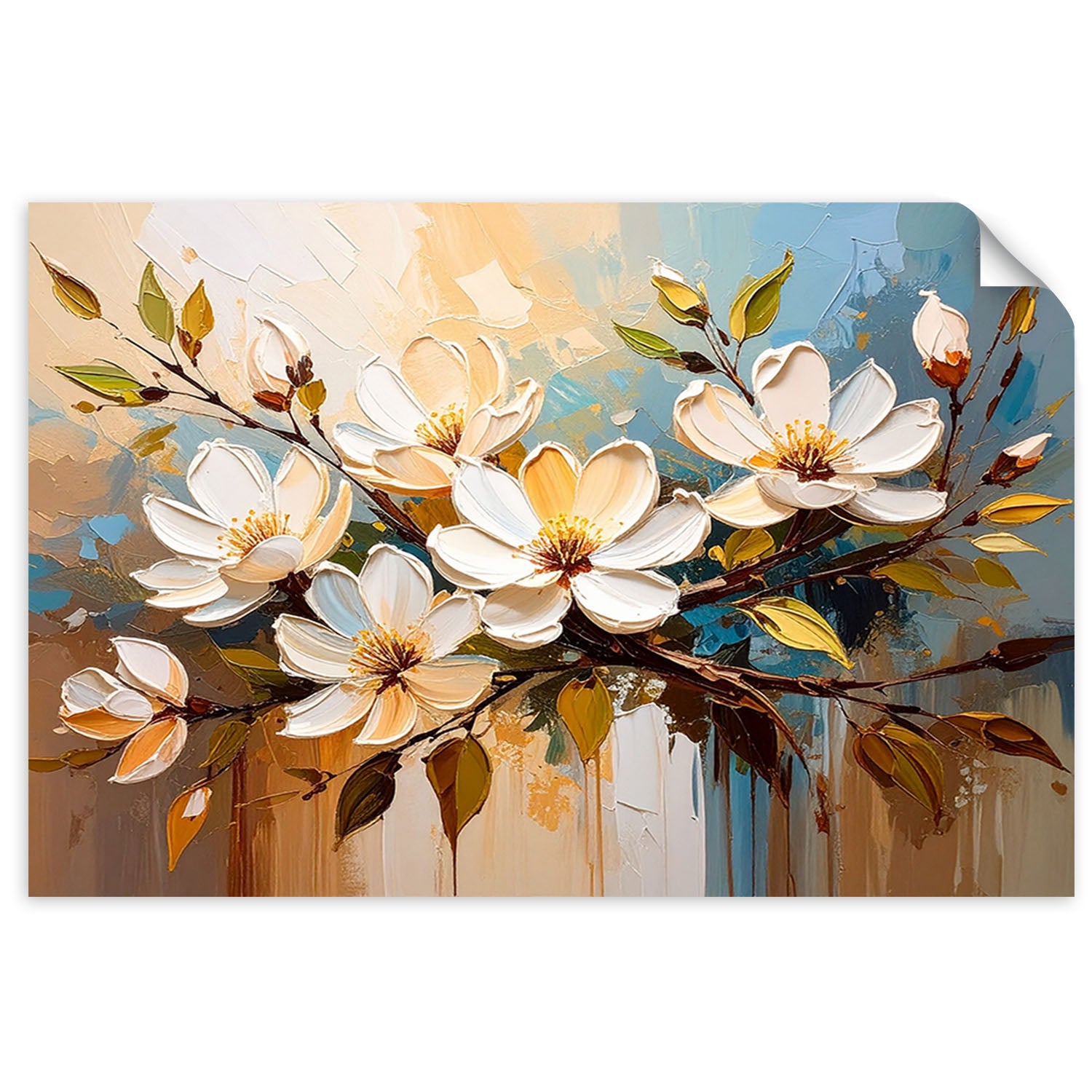 Naklejka na ścianę, Białe Kwiaty Gałązki Natura 100x70
